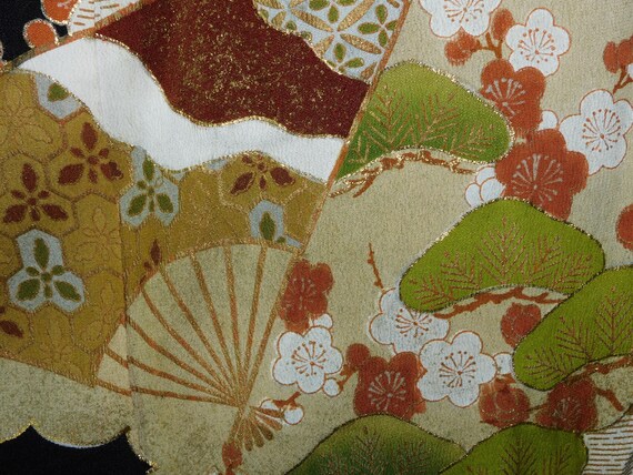 Japanese Kuro Tomesode Kimono Black Abstract 5 Cr… - image 5