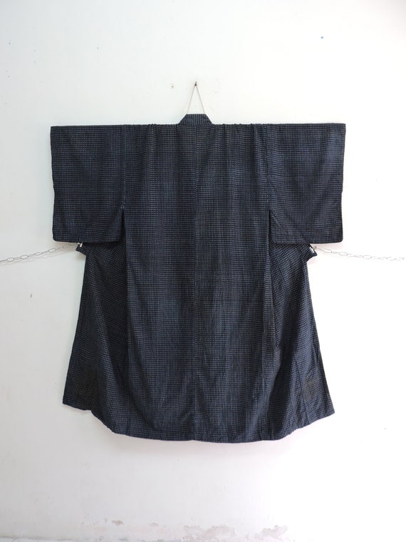 Japanese Mens Yukata Cotton Blue Indigo Ikat Kasu… - image 2