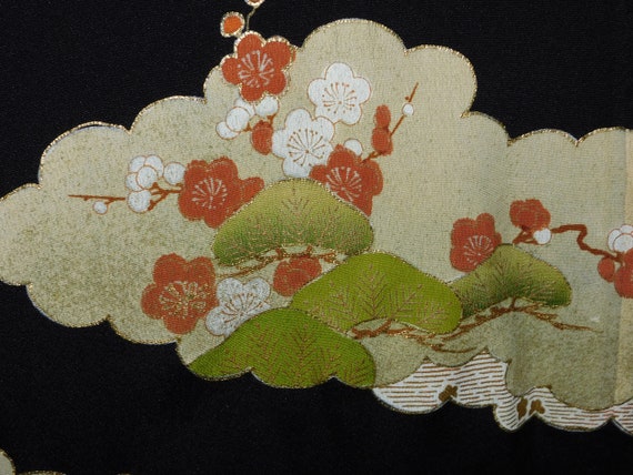 Japanese Kuro Tomesode Kimono Black Abstract 5 Cr… - image 6