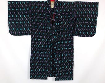 vintage Japanese Indigo Blue Cotton Kimono Robe Noragi Peasant Boro Woven Ikat Kasuri Adult Jacket 230322-07