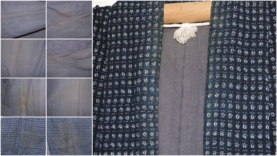 Japanese Mens Yukata Cotton Blue Indigo Ikat Kasu… - image 8