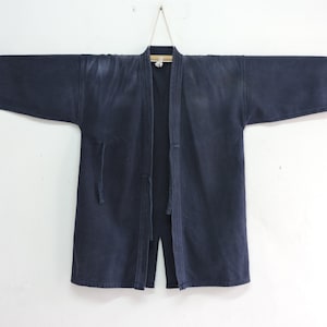 vintage sz Large Japanese Indigo Blue Cotton Sashiko Kendo Gi Aikido Budo Kimono Jacket Noragi Boro Gifts for Him KG010221-08