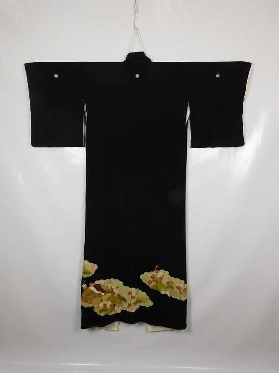 Japanese Kuro Tomesode Kimono Black Abstract 5 Cr… - image 4