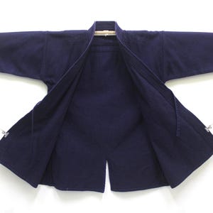 mens LARGE Japanese Indigo Blue Cotton Sashiko Kendo Gi Aikido Budo Kimono Jacket Noragi Boro Dougi 220525-14