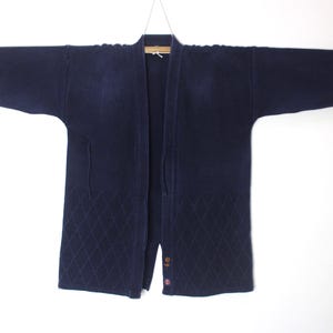 mens sz Large Japanese Blue Cotton Sashiko Kendo Gi Aikido Budo Kimono Jacket Noragi Boro Aizome Indigo Diamond Weave 150825-06