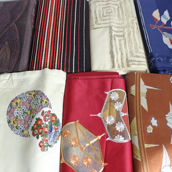 7 Nagoya Obi Wholesale Lot of 7 Japanese Kimono Yukata Sash Belt Table Runner Mat Wall Display Art Christmas Gift Fabrics 031023-03