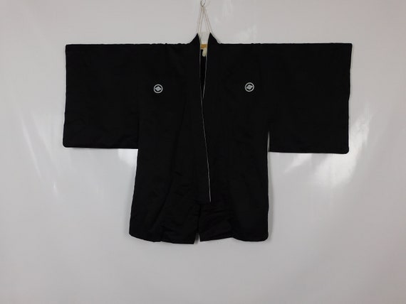 vintage Japanese Black Haori Five Crest Mon Plain Bla… - Gem