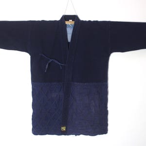 mens sz Medium Japanese Blue Cotton Sashiko Kendo Gi Aikido Budo Kimono Jacket Noragi Boro Aizome Indigo Diamond Weave 150825-09