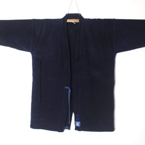 mens sz Medium Japanese Blue Cotton Sashiko Kendo Gi Aikido Budo Kimono Jacket Noragi Boro Aizome Indigo Diamond Weave 150825-01
