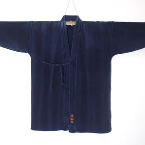 mens sz Medium Japanese Blue Cotton Sashiko Kendo Gi Aikido Budo Kimono Jacket Noragi Boro Aizome Indigo Diamond Weave 150825-04