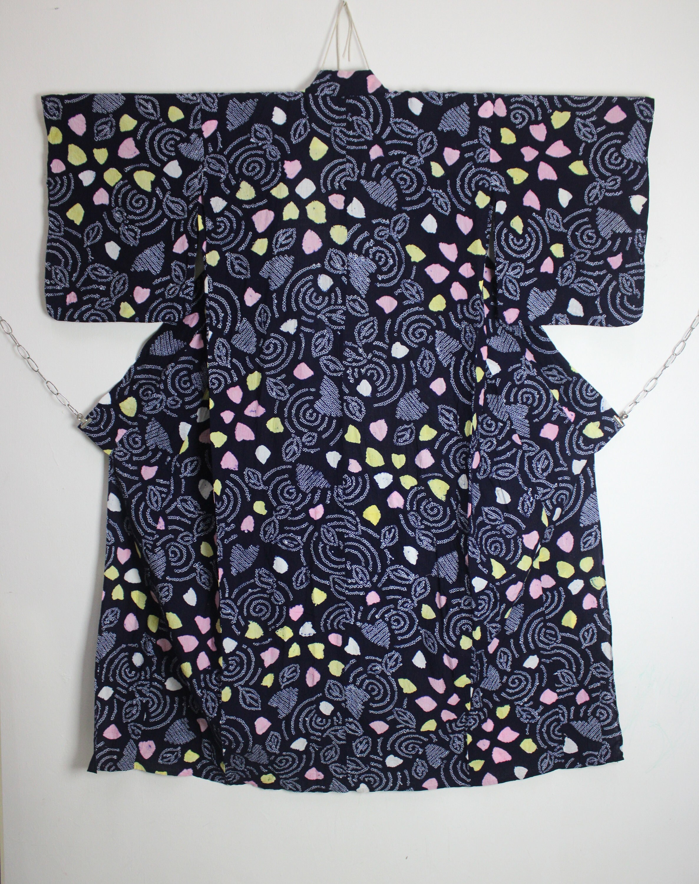 vintage Japanese Yukata Indigo Cotton Tie Dye Arimatsu Shibori Floral Kimono For Her Cosplay Matsuri Odori Rare Crisp 210624-06