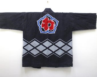 vintage japansk bomull Blå Indigo Hanten Hippari Happi Kappa Kort Kimono Fireman Jacka Robe Noragi Haori Odori Matsuri Festival 150924-01