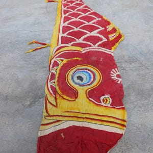 vintage old Japanese Cotton Koinobori Windsock Carp Boys Day Display approx 14ft long 060725-01