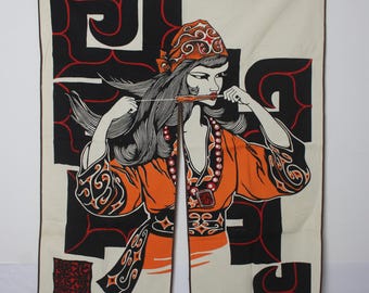 Tela Noren de algodón japonés para cortina, dos paneles, Kabuki Actor 120725-01