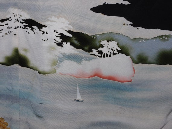 Japanese Kuro Tomesode Kimono Black Abstract 5 Cr… - image 6