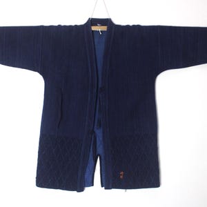 mens sz Large Japanese Blue Cotton Sashiko Kendo Gi Aikido Budo Kimono Jacket Noragi Boro Aizome Indigo Diamond Weave 150825-08