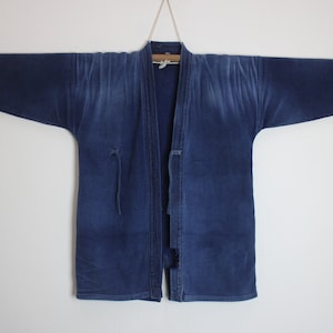 mens Medium Japanese Indigo Blue Cotton Sashiko Kendo Gi Aikido Budo Kimono Jacket Noragi Boro Aizome 080724-09