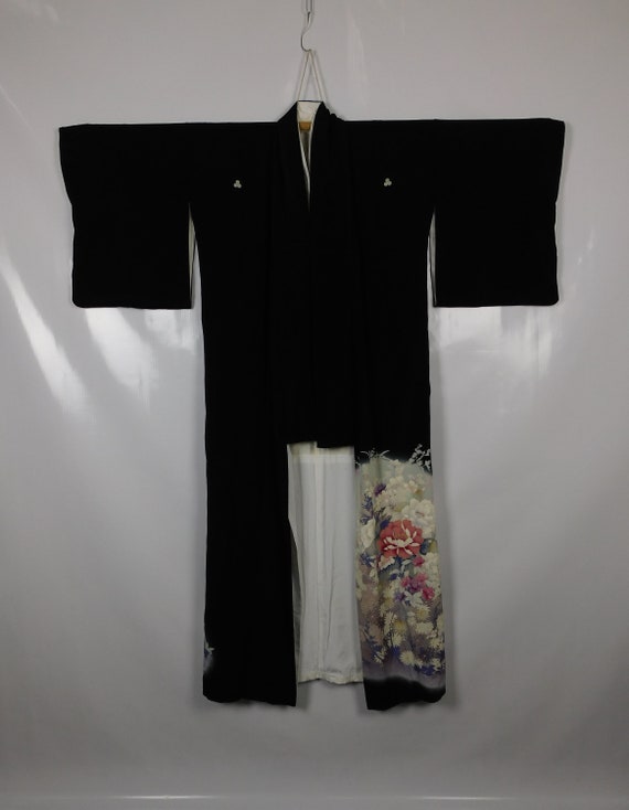 Japanese Kuro Tomesode Kimono Black Abstract 5 Fa… - image 3