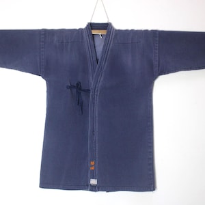 mens sz Large Japanese Blue Cotton Sashiko Kendo Gi Aikido Budo Kimono Jacket Noragi Boro Aizome Indigo 160825-04