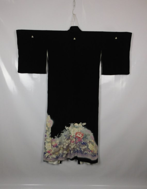 Japanese Kuro Tomesode Kimono Black Abstract 5 Fa… - image 4