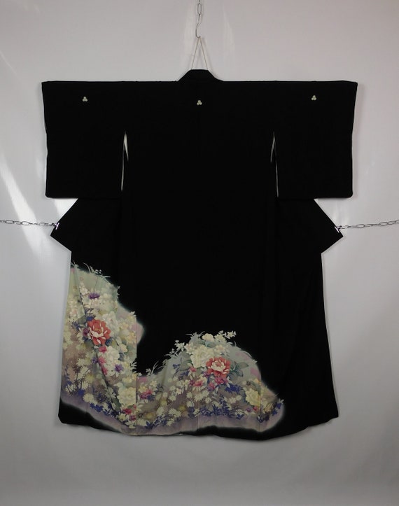 Japanese Kuro Tomesode Kimono Black Abstract 5 Fa… - image 1