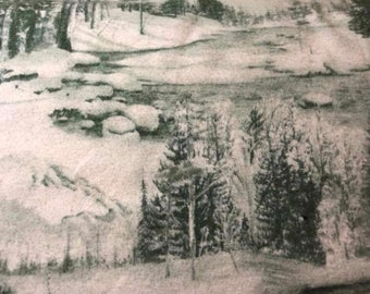 Green flannel mountain fabric
