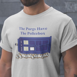 Doctor Who Star Wars Porgs Mens Crewneck T-Shirt TARDIS Crossover Fan Humor Blue Box Free Shipping The Porgs Have the Police Box