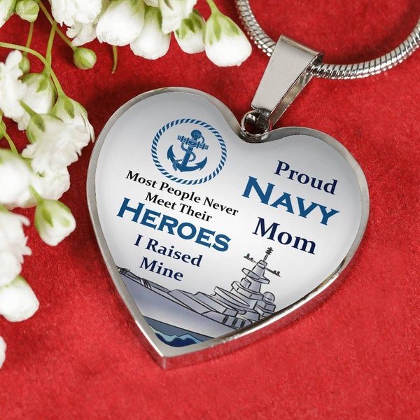 Proud Navy Mom, I Raised my Hero, Custom Pendant Necklace Gift for Navy Mom, Military Family