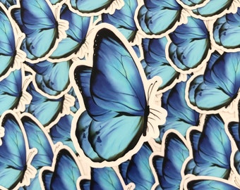 Butterfly sticker, Blue butterfly sticker, side profile butterfly, watercolor sticker, laptop sticker