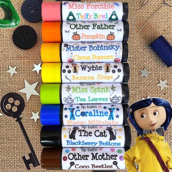 Ensemble de baumes à lèvres Lipsessed inspiré de Coraline (8 inclus) Édition limitée