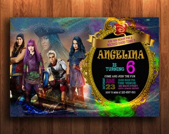 Descendants Invitation, Descendants Birthday, Descendants Birthday Invitation, Disney Descendants Mal Evie Party, Descendants Party Theme