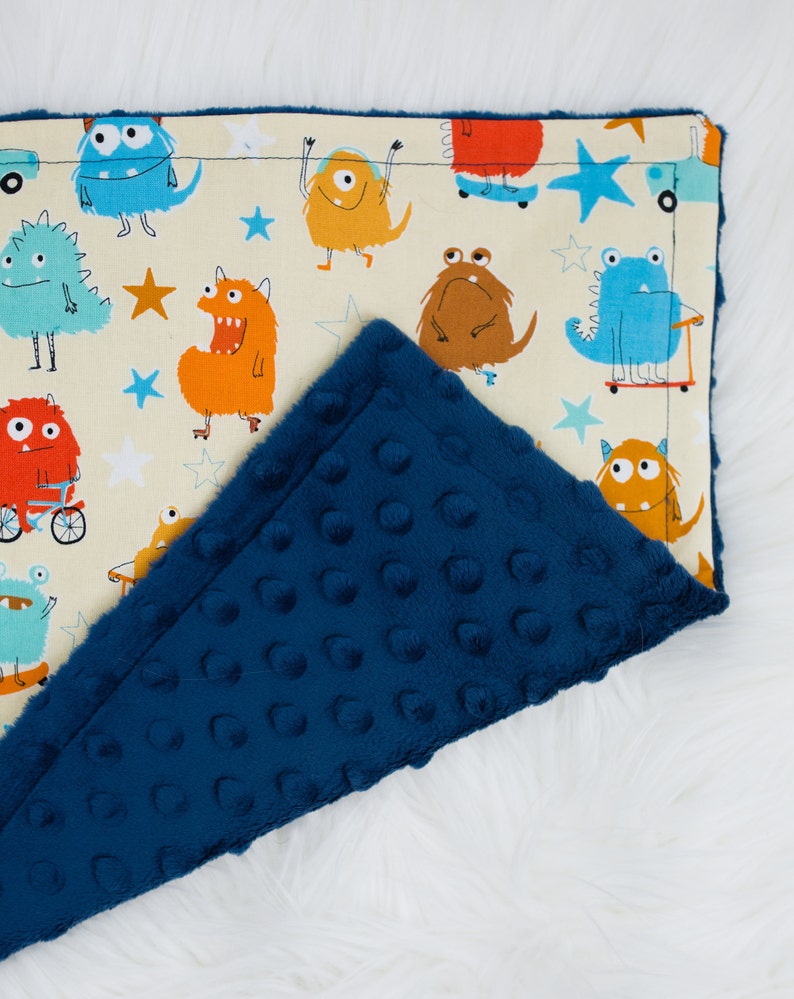 Monster Baby Lovey, Baby Security Blanket, Minky Baby Lovey Blanket