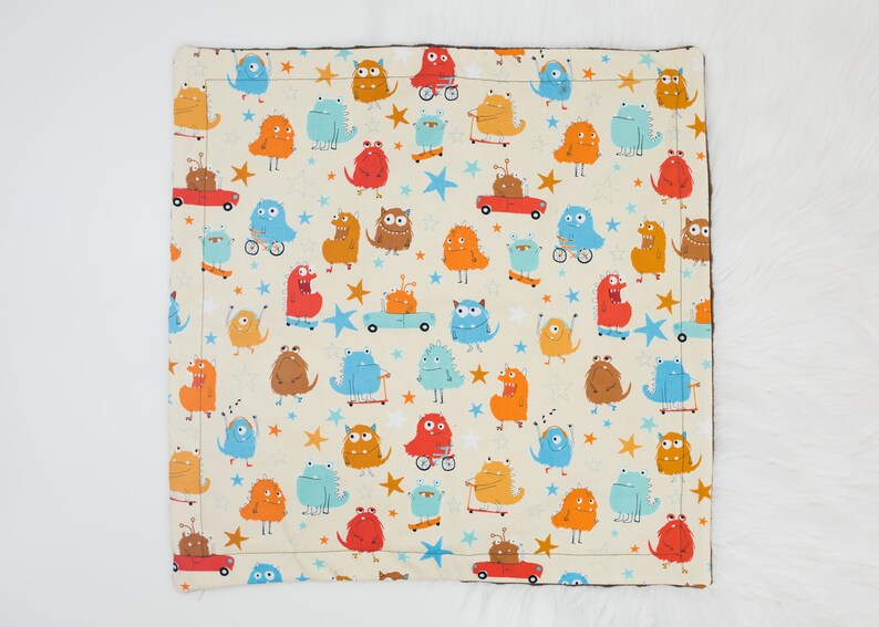 Monster Baby Lovey, Baby Security Blanket, Minky Baby Lovey Blanket