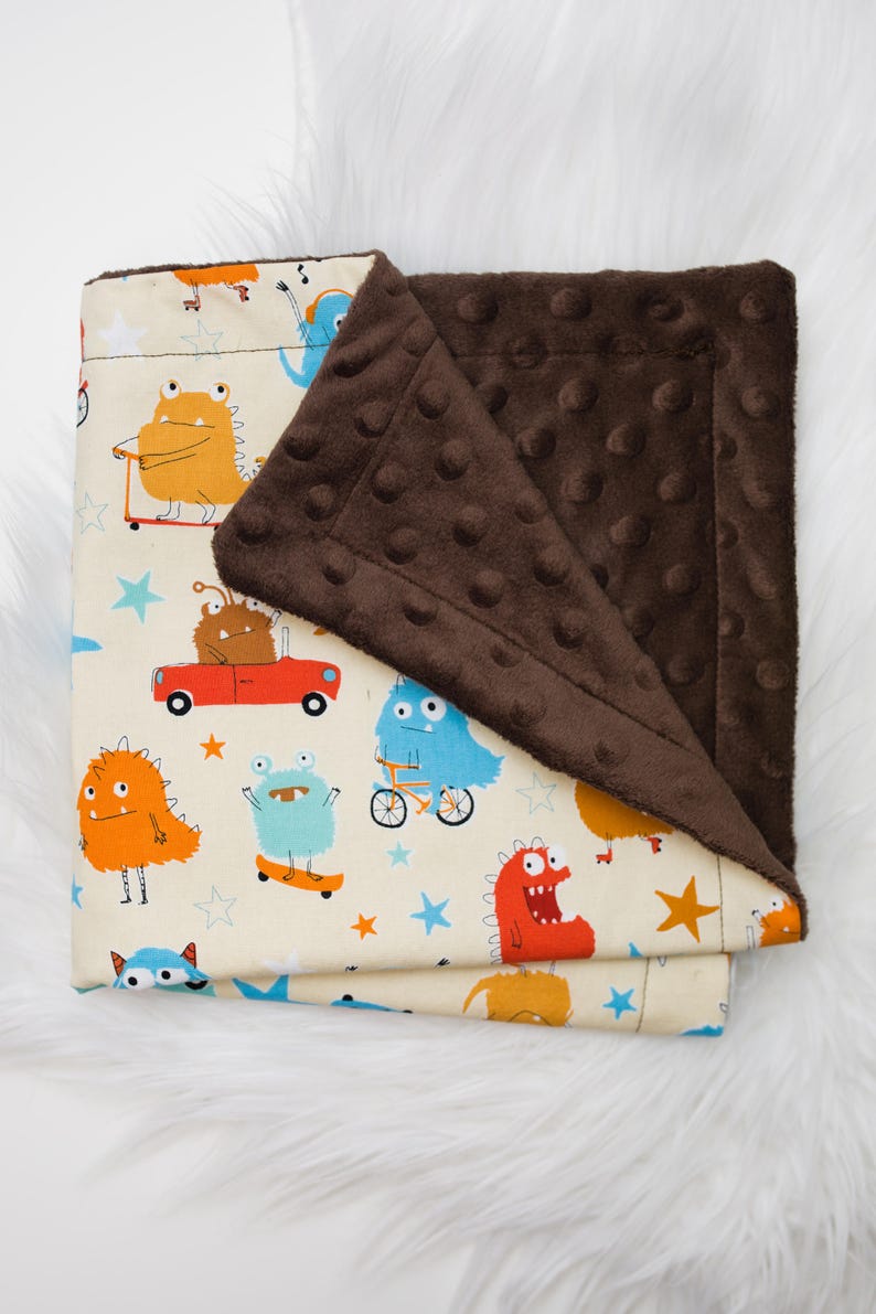 Monster Baby Lovey, Baby Security Blanket, Minky Baby Lovey Blanket