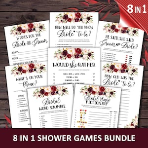 Marsala Bridal Shower Games Bundle, Floral Bridal Shower Games, Instant Download Bridal Shower Game, Printable, Wedding games groom, mxv233