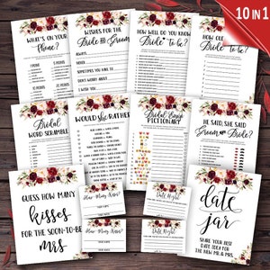 Marsala Bridal Shower Games Bundle, Floral Bridal Shower Games, Instant Download Bridal Shower Game, Printable, Shower games instant, mxv232