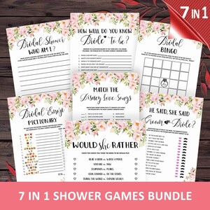 Floral Bridal Shower Games Bundle, Floral Bridal Shower Games, Instant Download Bridal Shower Game, Printable, Shower games instant, mxv11