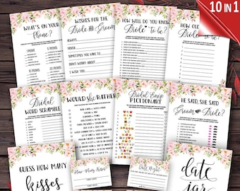 Bridal Shower Games, Bridal Shower Games Printable, Bridal Shower Games Bundle, Rustic Blush Floral Gold, Floral Bridal Shower Game  mxv245
