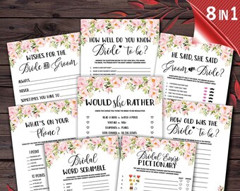 Floral Bridal Shower Games Bundle, Floral Bridal Shower Games, Instant Download Bridal Shower Game, Printable, Shower games instant, mxv246