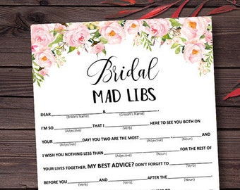 Brautparty Mad Libs, Brautparty Spiele, Blush & Gold, Blumen Thema, Brautparty Mad Libs Spiel, druckbar, Hochzeit Mad Libs vxm07