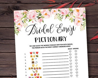 Peonies Bridal Shower Game Pictionary, Bridal Emoji Pictionary, Instant Printable Digital Download, Printable Emoji game, Bridal Emoji Game