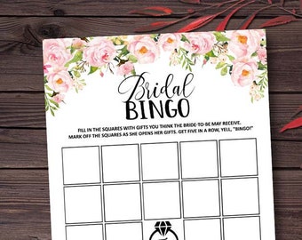 Bridal Bingo Game Floral Bridal Shower Games Printable Bingo Cards Printables Rustic Peony Instant Download Wedding Shower Bingo Games vxm03