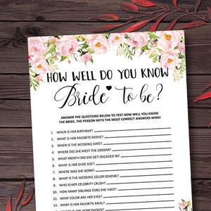 How Well Do You Know The Bride, Bridal Shower Games Printable, Bridal Shower Games, Bridal Shower Game Instant Download, Wedding Game, mxv65