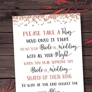 Bridal Shower Games Printable Instant Download The ring game Wedding Game Bachelorette Party Night Dont say bride the ring game vxm23