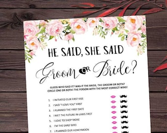 Él dijo que ella dijo juego de despedida de soltera, juego de novia o novio, juego de novio, adivina quién lo dijo, juegos de despedida de soltera floral Boda mxv60