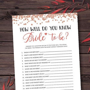 How Well Do You Know The Bride, Bridal Shower Games Printable, Bridal Shower Games Idea, Bridal Shower Instant Download, Wedding Game, vxm04