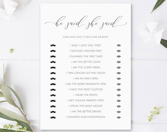 He Said She Said Bridal Shower Game, Guess Who Said It, Printable Bridal Shower Games, Bride or Groom Game, Wedding Shower Games, marsxv