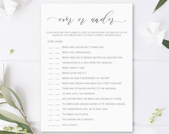 Over or Under Bridal Shower Game, Printable Bridal Shower Games, Minimalist Bridal Shower Game, Wedding Shower Game, Over or Under, marsxv