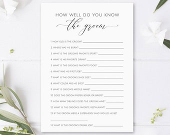 How well do you know the groom, Printable Bridal Shower Games, Who knows the groom best, Bride and Groom Game, Bridal Shower Game, marsxv