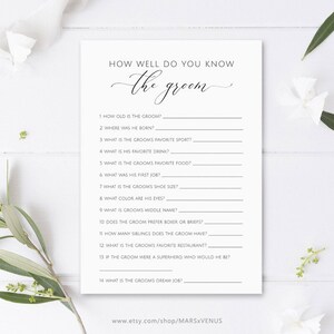 How well do you know the groom, Printable Bridal Shower Games, Who knows the groom best, Bride and Groom Game, Bridal Shower Game, marsxv